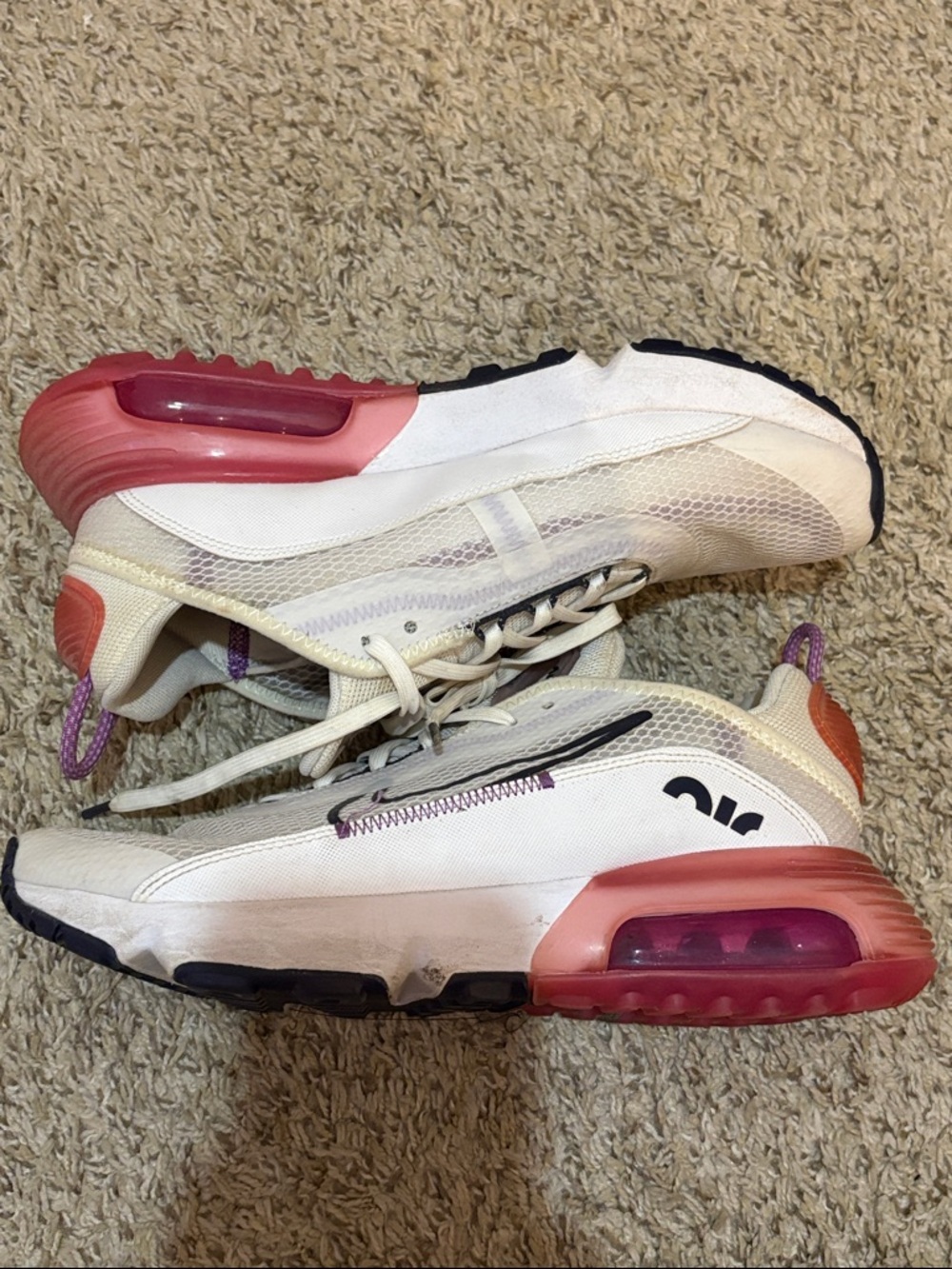 Nike Women's White Sneakers with Pink and Purple Accents